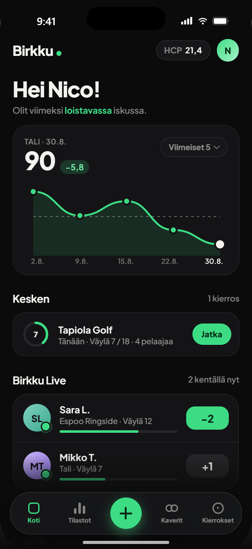 Birkun etusivu: tuloskehitys ja kesken olevat kierrokset
